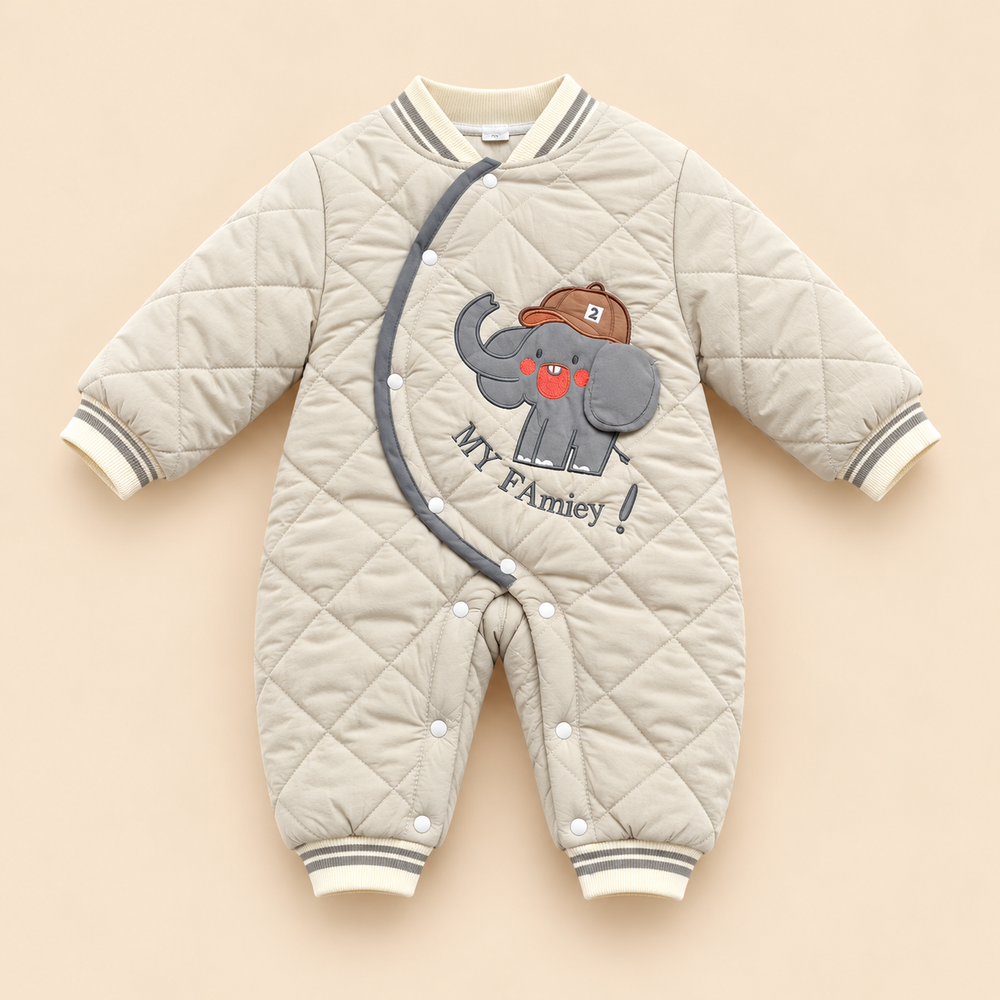 Cozy Elephant Quilted Winter Romper for Babies