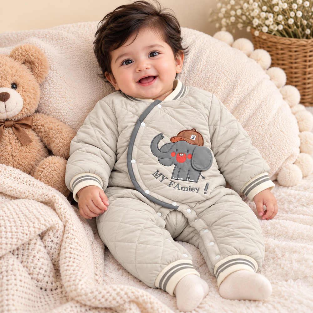 Cozy Elephant Quilted Winter Romper for Babies