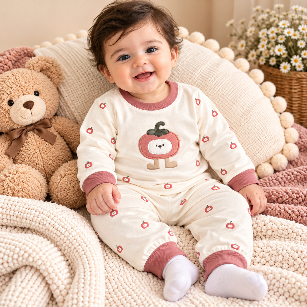 Cute Cartoon Baby Cotton Pajama Set – Long Sleeve Shirt & Pants (2-Piece Set)