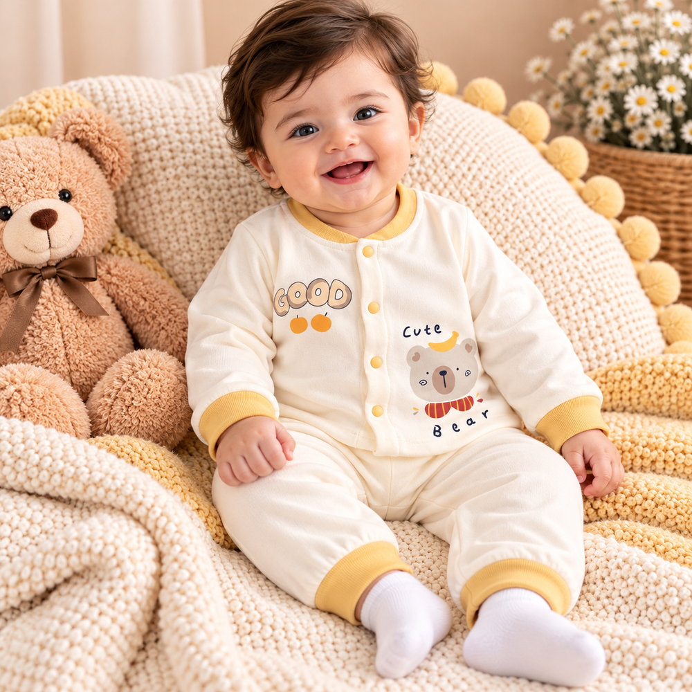 Cute Cartoon Baby Cotton Pajama Set – Long Sleeve Shirt & Pants (2-Piece Set)
