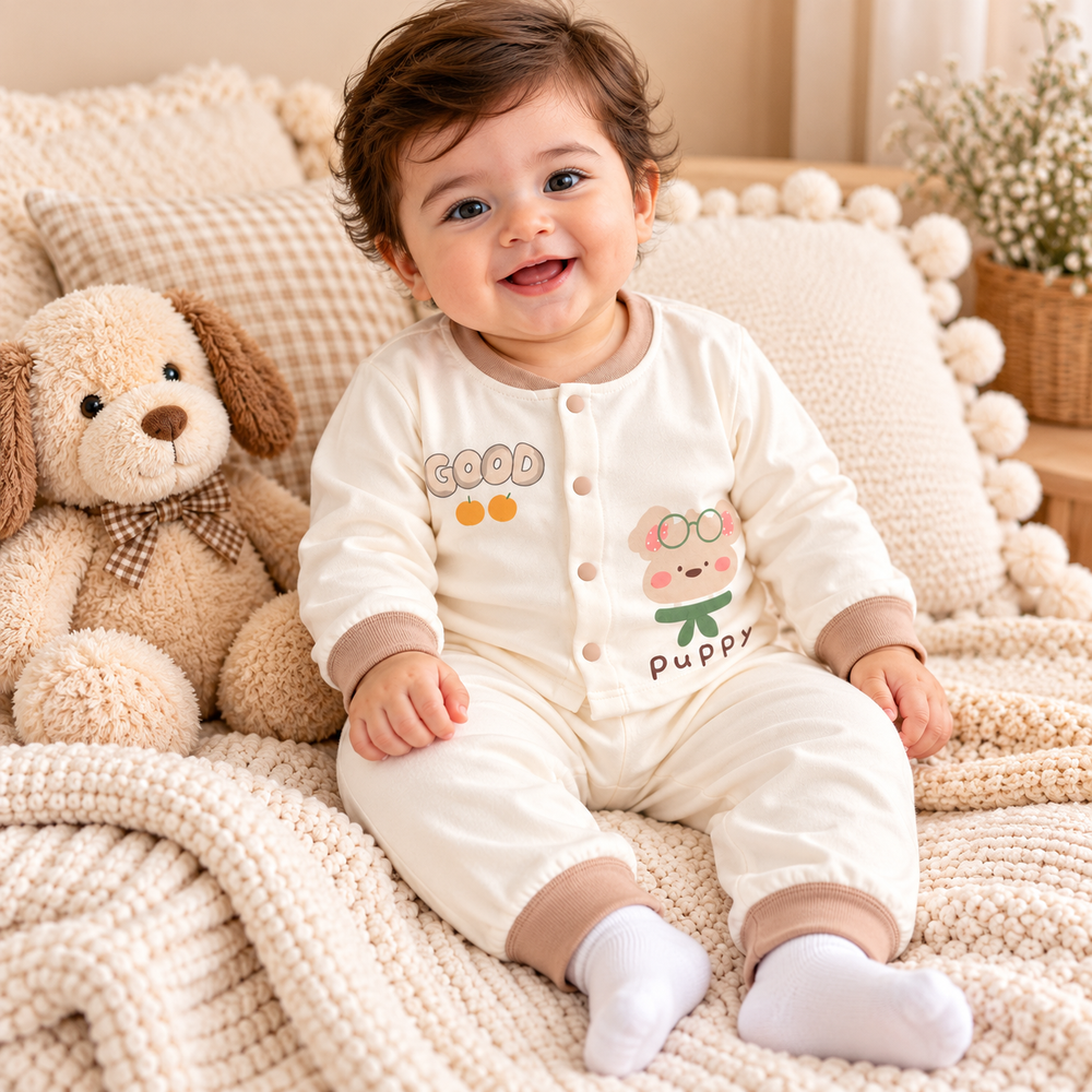 Cute Cartoon Baby Cotton Pajama Set – Long Sleeve Shirt & Pants (2-Piece Set)
