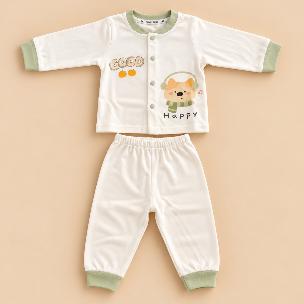 Cute Cartoon Baby Cotton Pajama Set – Long Sleeve Shirt & Pants (2-Piece Set)