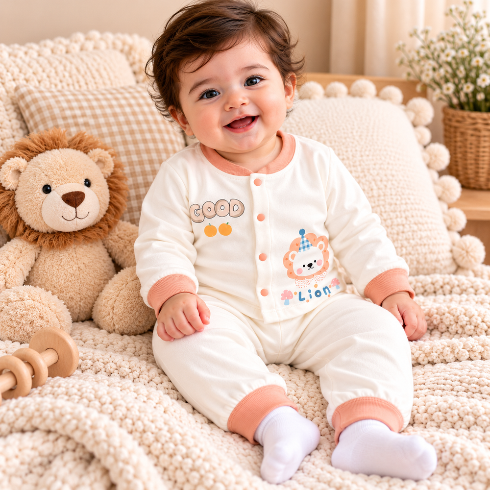 Cute Cartoon Baby Cotton Pajama Set – Long Sleeve Shirt & Pants (2-Piece Set)