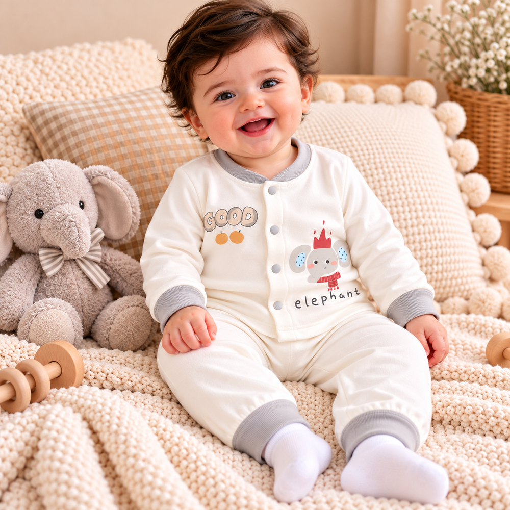 Cute Cartoon Baby Cotton Pajama Set – Long Sleeve Shirt & Pants (2-Piece Set)