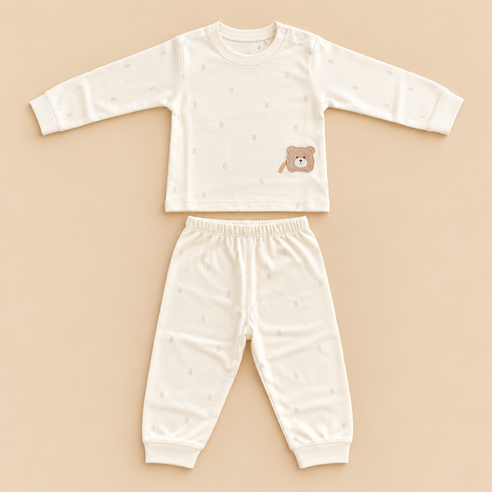 Baby Teddy Bear & Animal Print 2-Piece Outfit Set – Full Sleeves & Pants