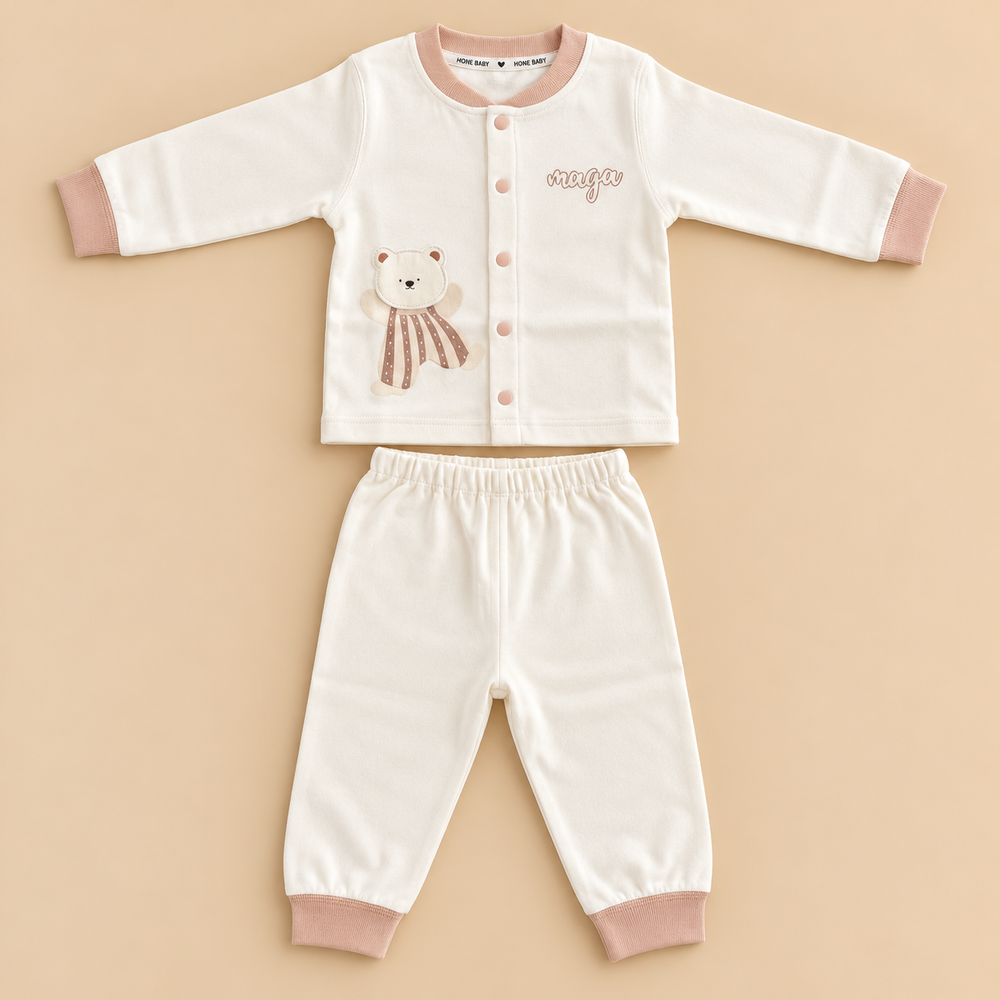 Baby Teddy Bear & Animal Print 2-Piece Outfit Set – Full Sleeves & Pants