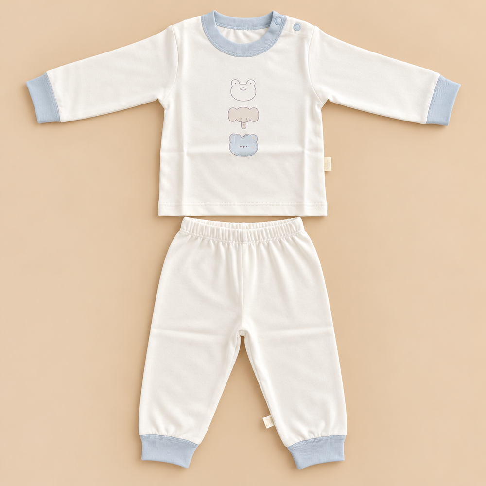 Baby Teddy Bear & Animal Print 2-Piece Outfit Set – Full Sleeves & Pants