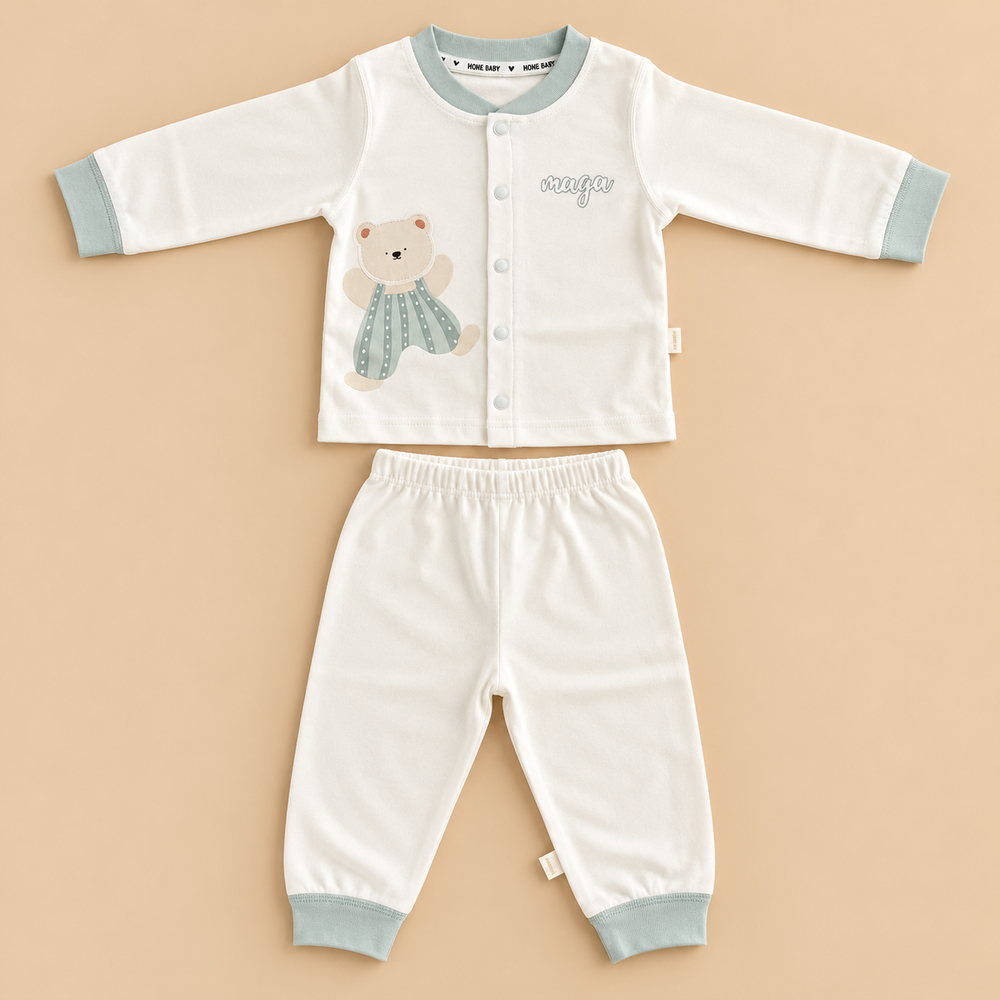 Baby Teddy Bear & Animal Print 2-Piece Outfit Set – Full Sleeves & Pants