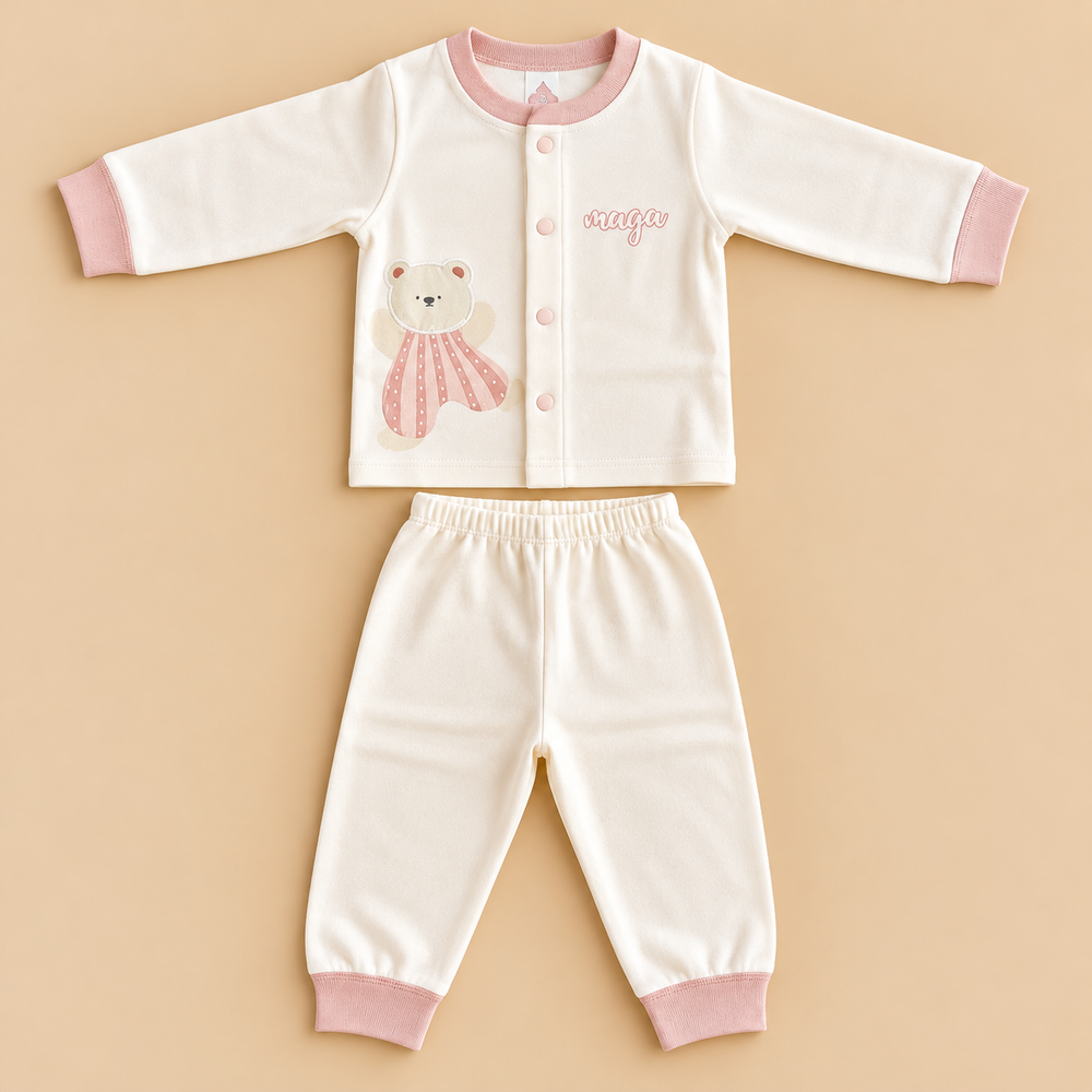 Baby Teddy Bear & Animal Print 2-Piece Outfit Set – Full Sleeves & Pants
