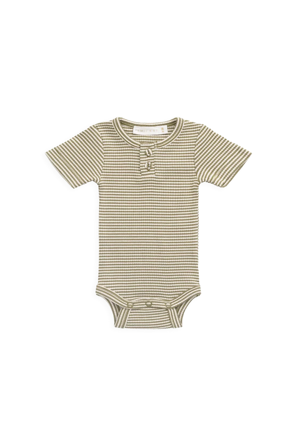 Organic Cotton Modal Darcy Rib Tee Bodysuit - Petite Stripe Avocado Oil / Cloud
