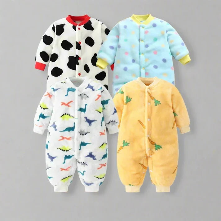 Newborn Baby Unisex Flannel Jumpsuit Rompers | Cartoon Long Sleeve