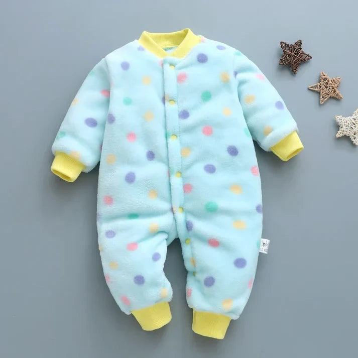 Newborn Baby Unisex Flannel Jumpsuit Rompers | Cartoon Long Sleeve